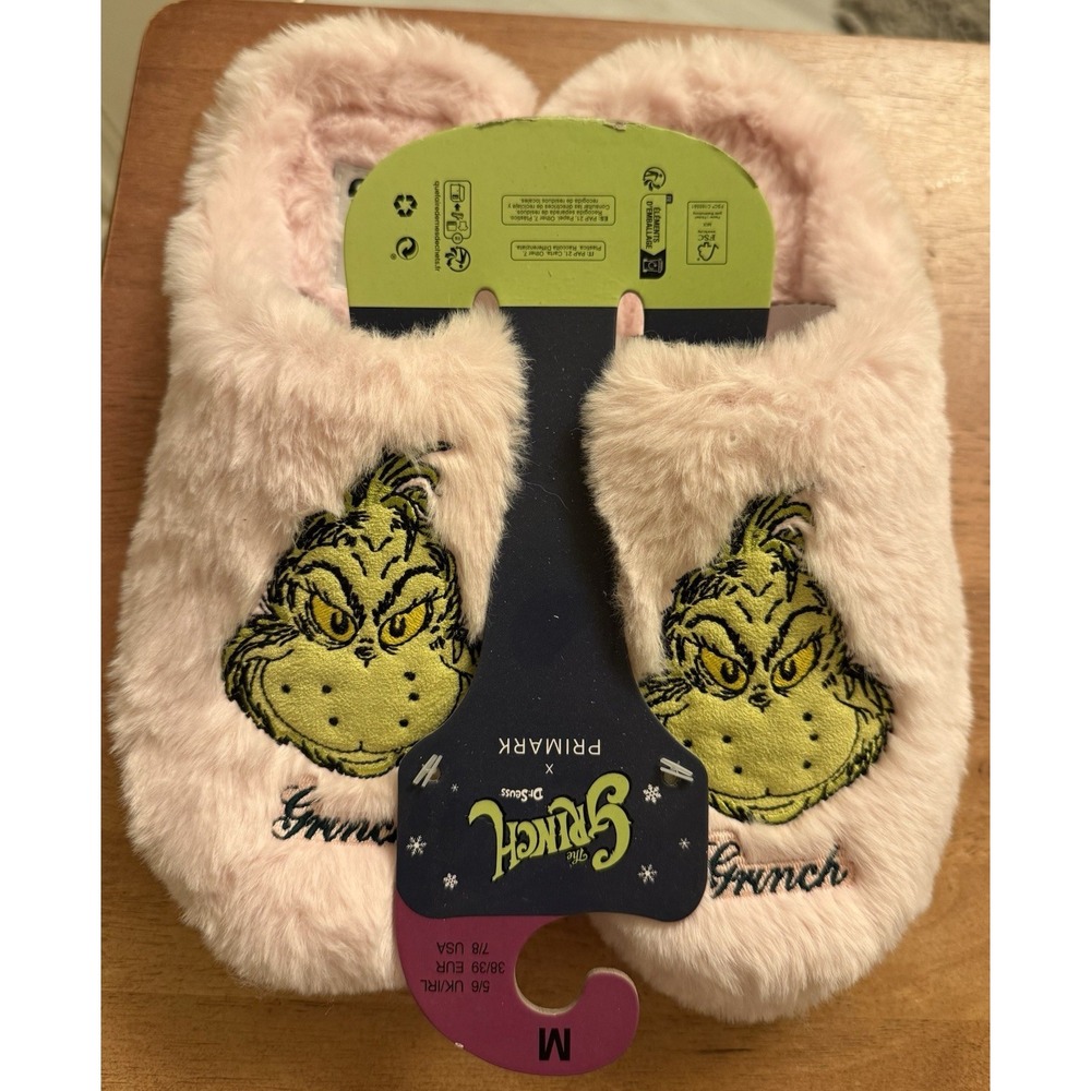 Grinch Pink Fuzzy Slippers Women's M 7–8 Primark Brand new from Primark. New